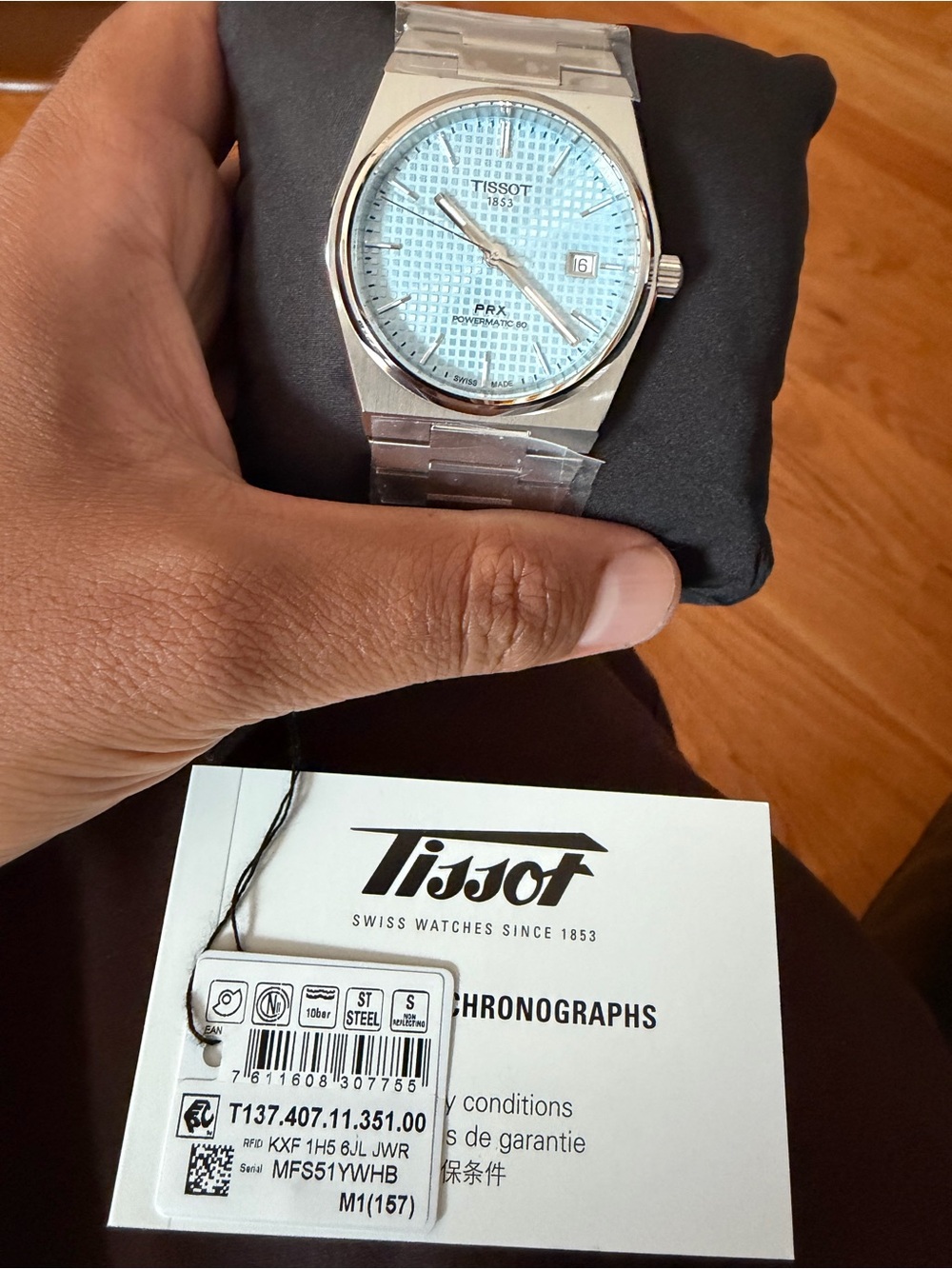 Tissot PRX Stainless Steel Watch with Light Blue Dial and Silver Bracelet